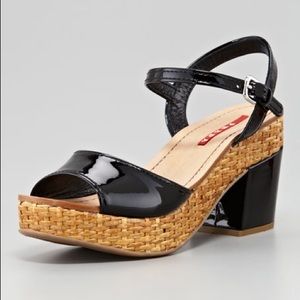 Prada Patent Wicker Platform Sandal, Black